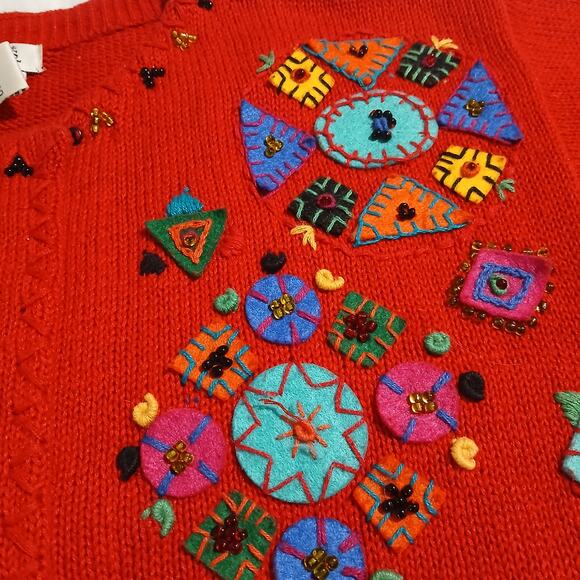 VTG Elements Exclusively Spiegel Women's Med Felted Cardigan Red Long-Sleeved - Picture 5 of 16